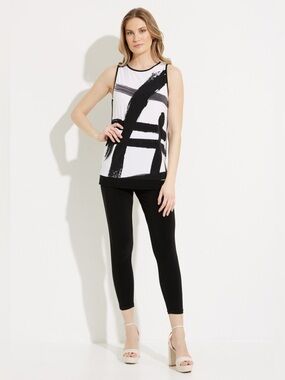 Sympli Abstract Print Sleeveless Tunic Style 21201pp Black and White